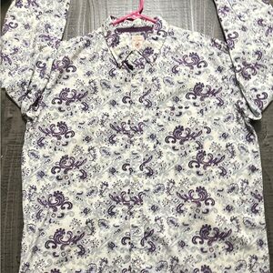 Red Camel Men's White and Purple Patterned Vintage Shirt